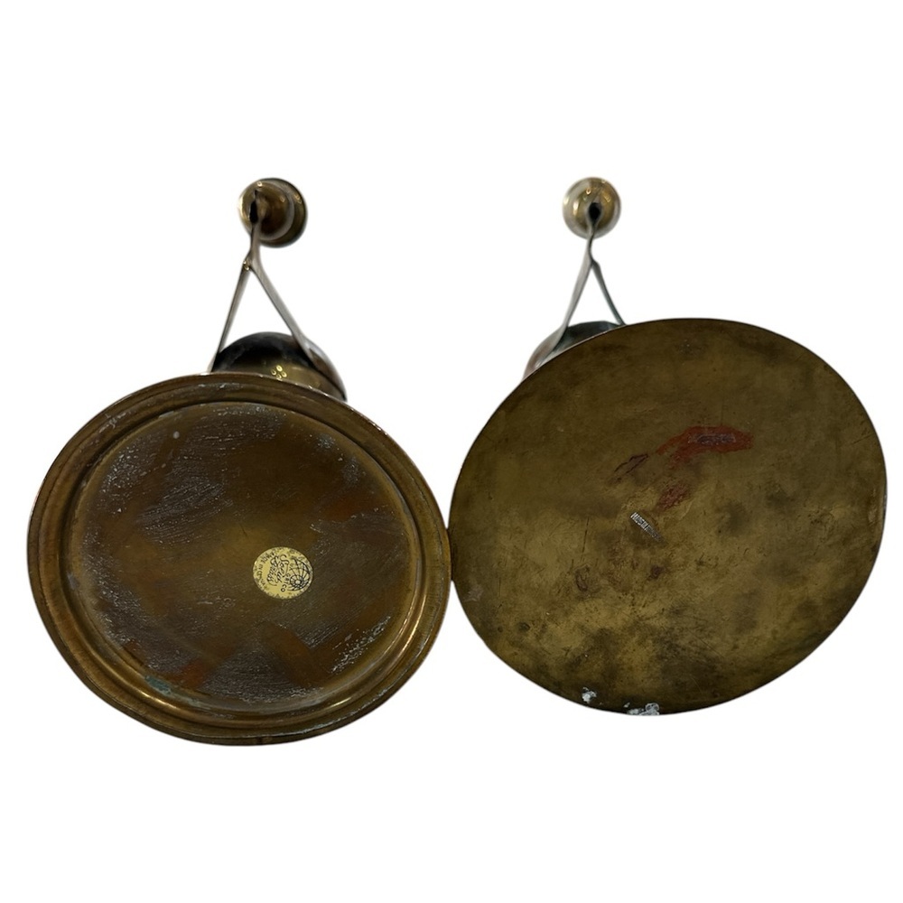 9" Pair Vintage Brass & Copper Angel Candleholders MCM Art Deco Christmas - Picture 9 of 11